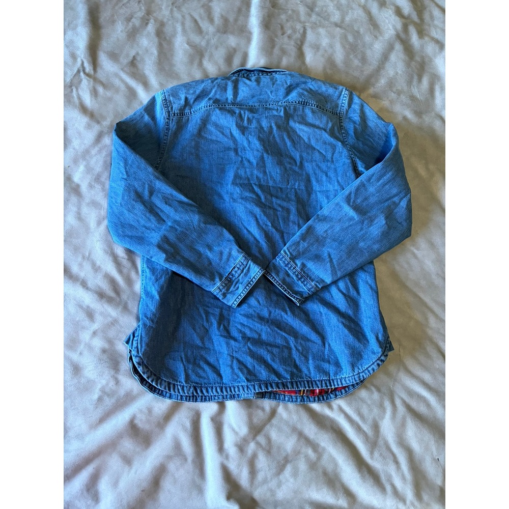 LL Bean Denim Flannel Lined Shirt Womens Small Blue Plaid Button Down - Picture 2 of 5